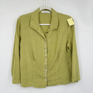 Women's Cut Loose Spring Green Linen Button Front Top XS Extra Small